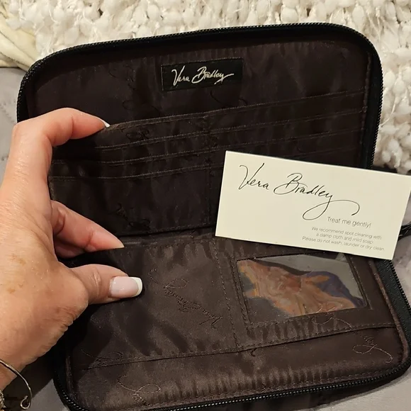 Vera Bradley Kensington Zip Around Paisley Quilted Wallet - Black, Brown, Orange - Picture 13 of 16